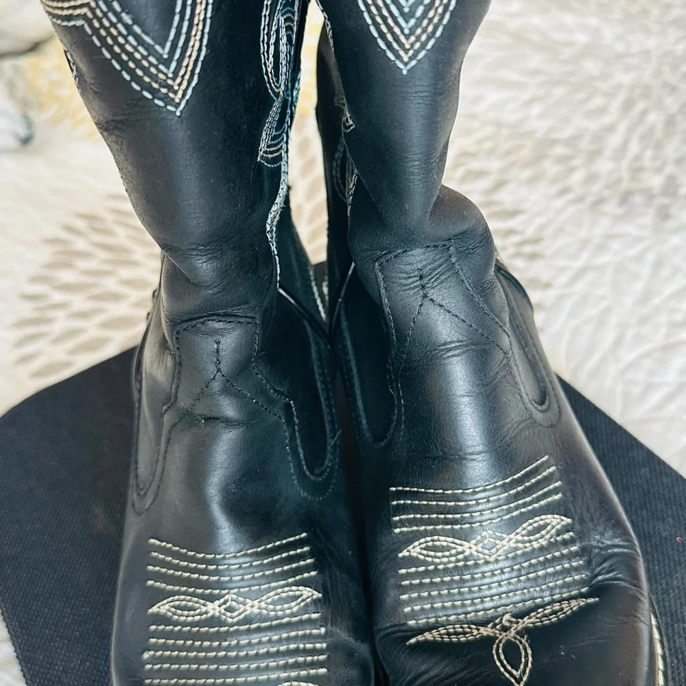 Roper Cowgirl Boots Women’s 6.5 Black Leather Heeled Western Embroidered - Picture 10 of 17
